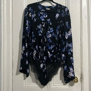 Free People | Intimately Forties Feels Floral Bodysuit Black/Blue Medium